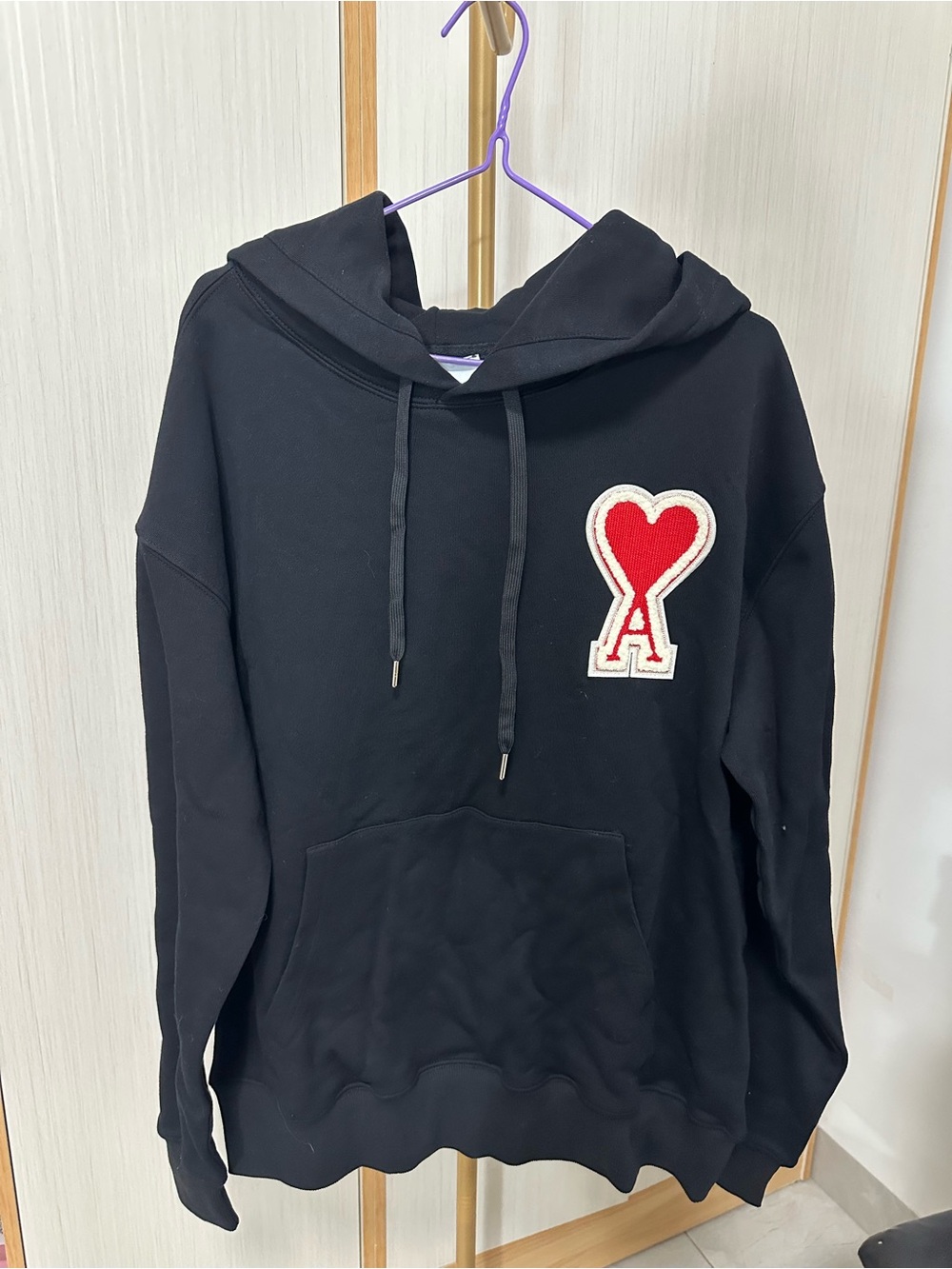 Ami Black Hoodie with Red Heart Patch